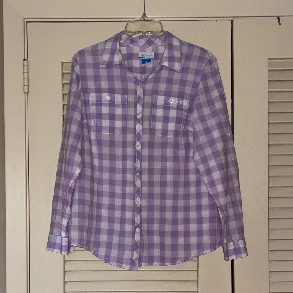 Columbia Purple and White Gingham Button-Front Shirt